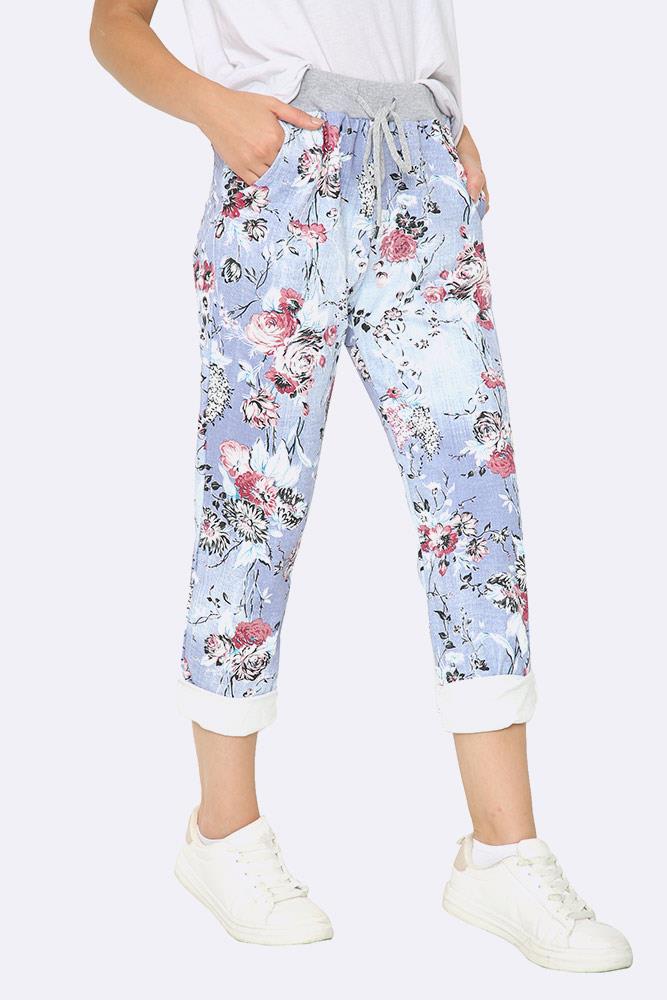 Floral Print Foldover Hem Trouser