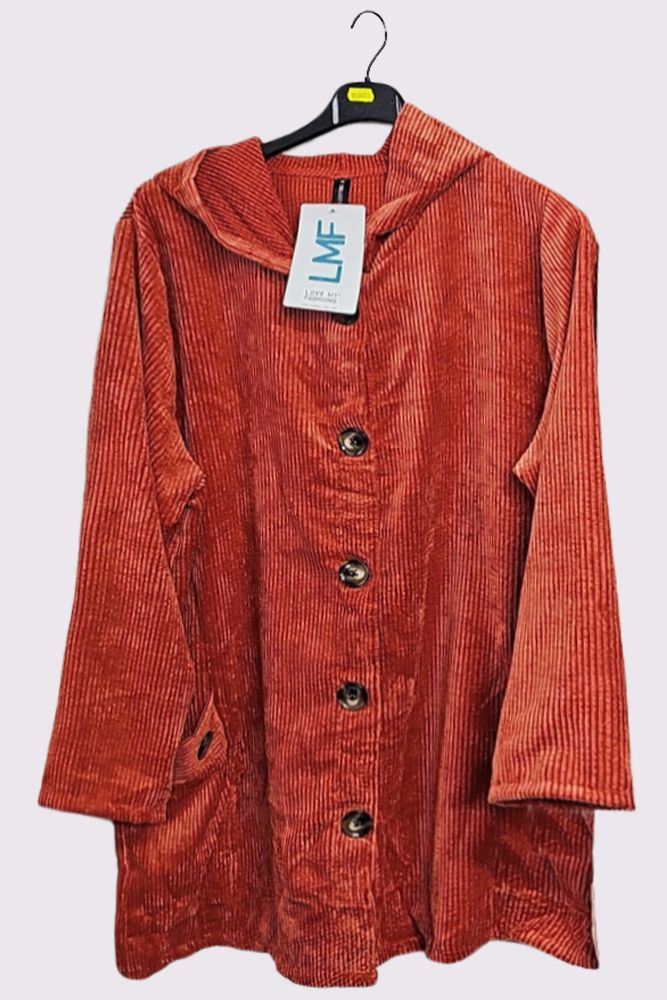 Corduroy Button-Up Hooded Jacket