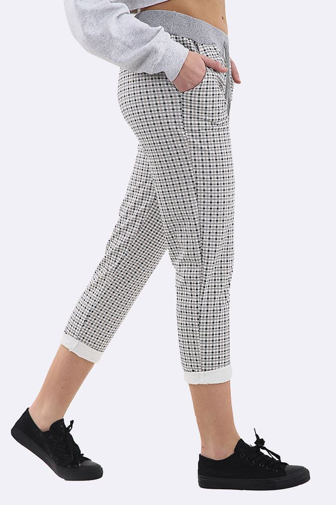 Cotton Check Print Drawstring Lined Trouser