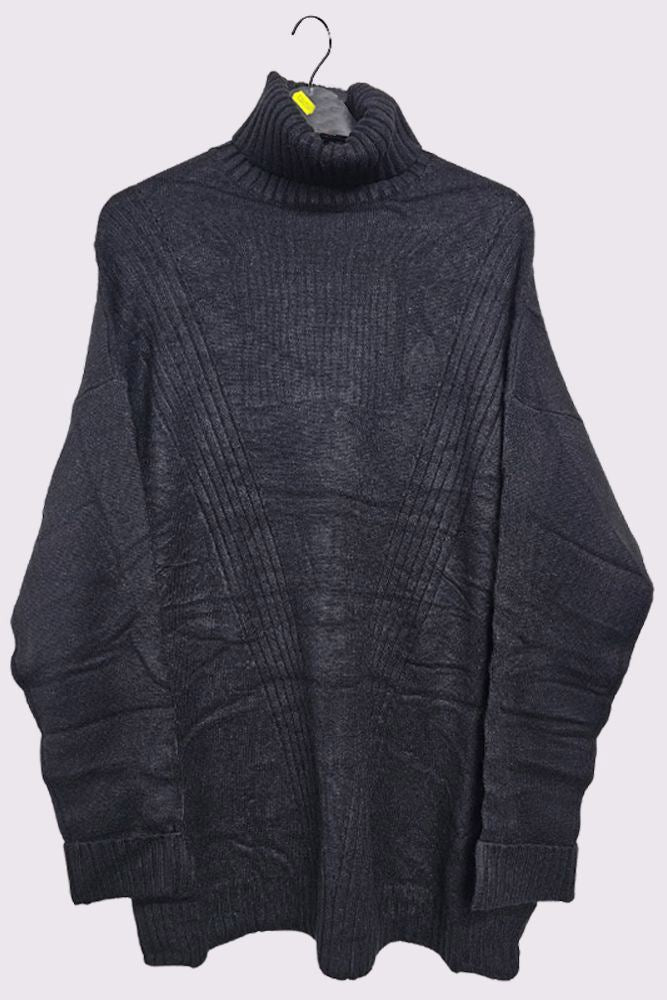 Ribbed Pattern Cowl Neck Tunic Jumper