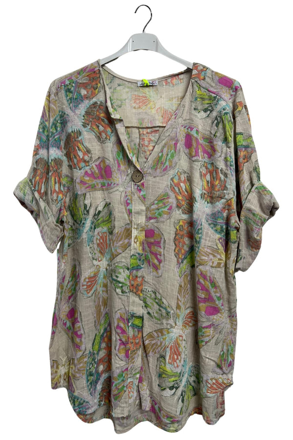 Butterfly-Inspired Print Tunic Cotton Top