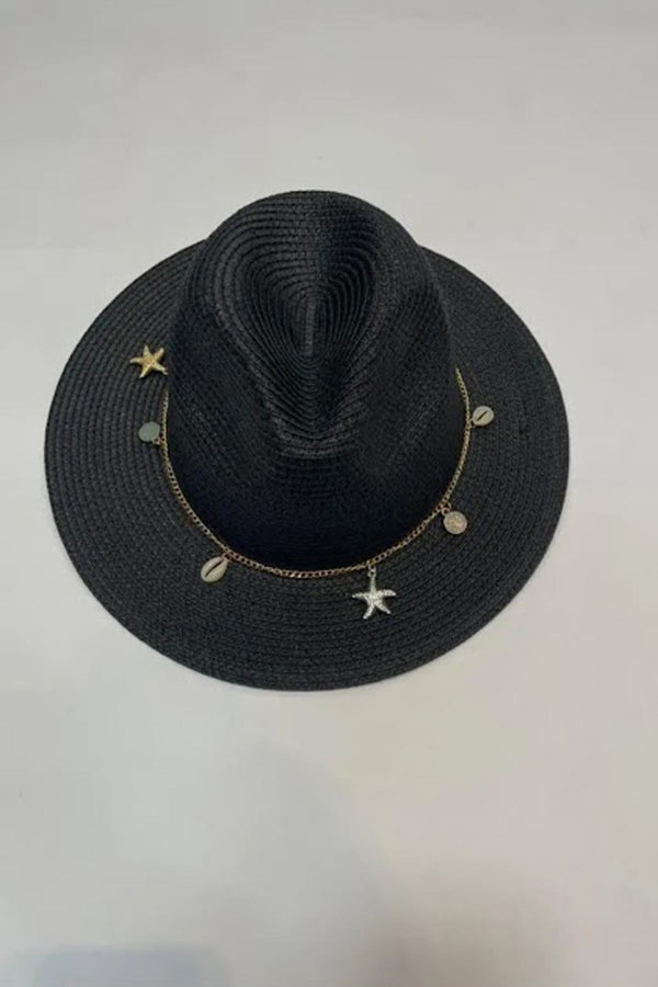 Seashell Straw Starfish Charm Hat