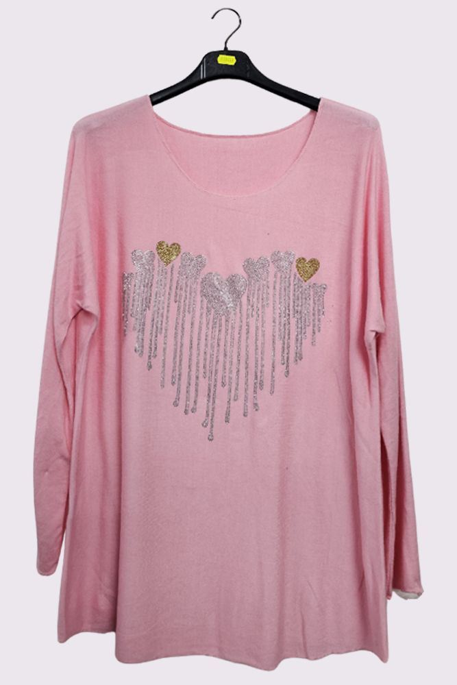 Foil Heart Print Side Zip Top