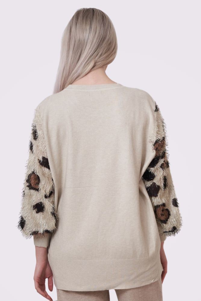 Leopard Print Fur Diamante Jumper