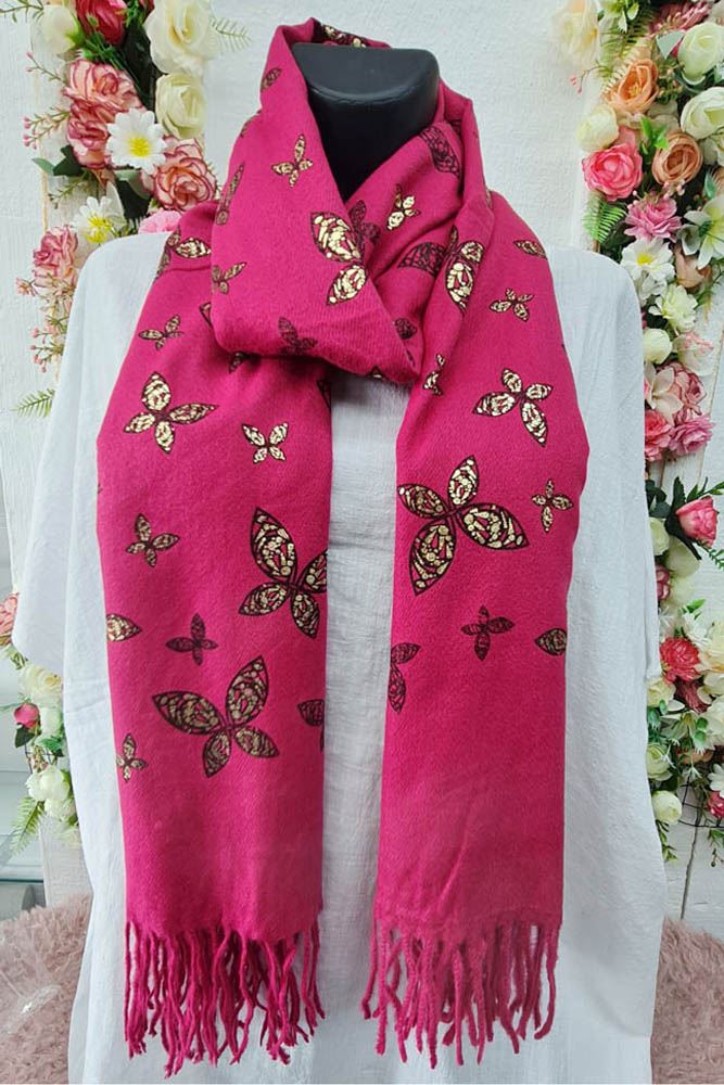 Butterfly Print Soft Feel Tassel Scarves