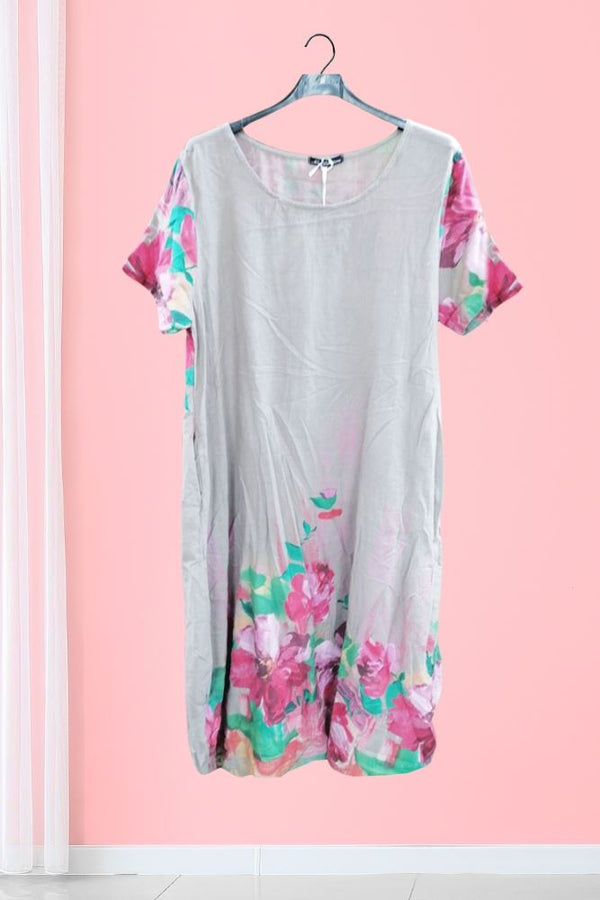 Floral Print Pockets Linen Dress