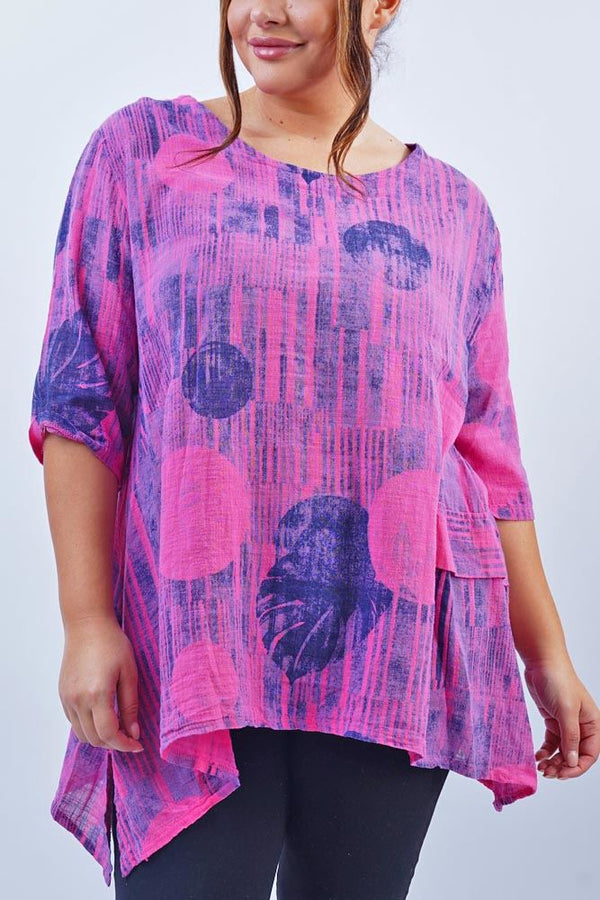 Textured Print Hanky Hem Cotton Top