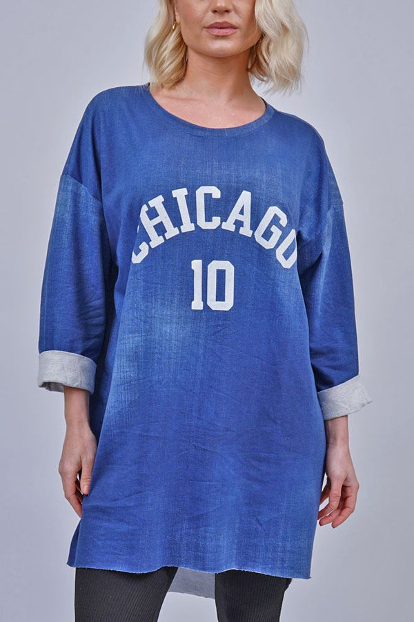 Chicago Print High Low Hem Cotton Top