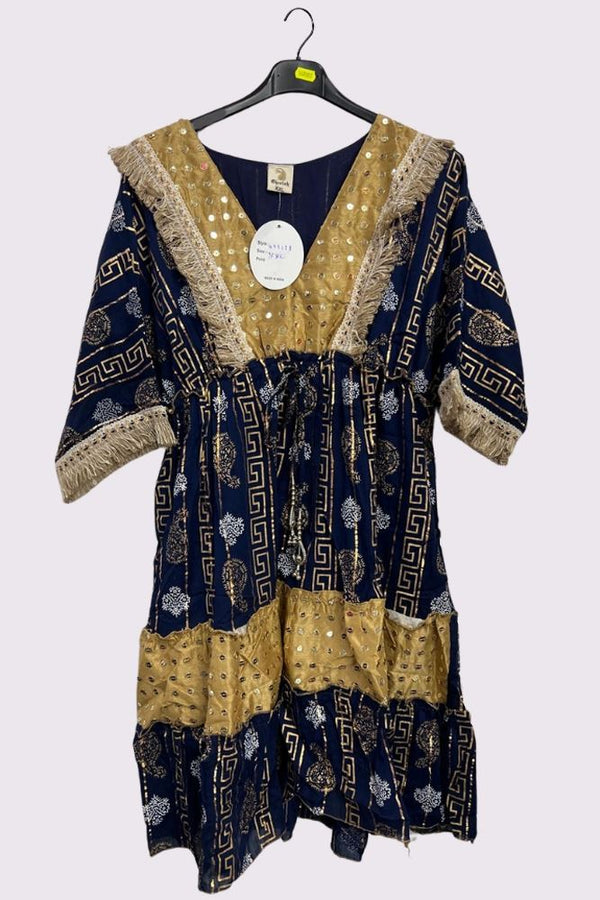 Foil Greek Key Paisley Print Lace Patch Work Dress