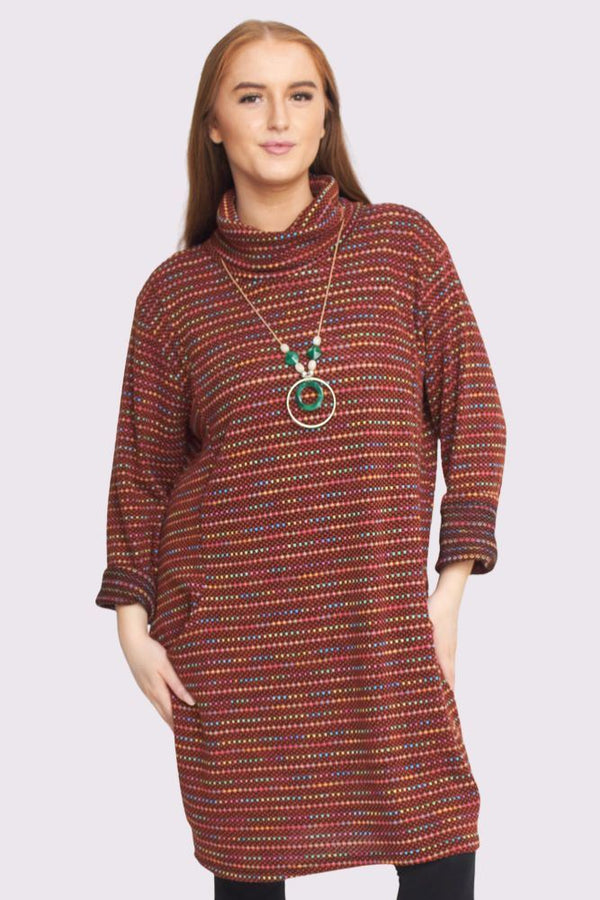 Multi-Colour Stripe Cowl-Neck Dress