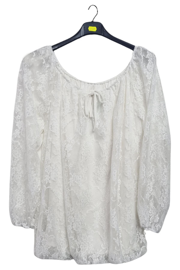 Floral Lace Overlay Curved Hemline Top