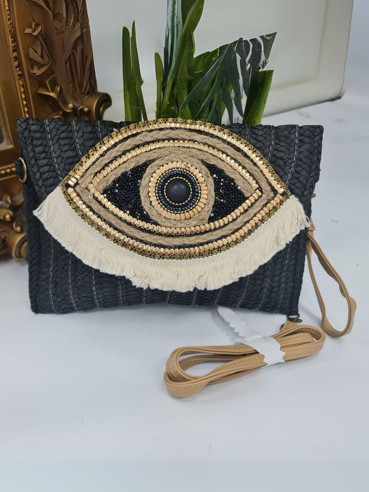 Eye Tassel Beaded Shoulder Bag