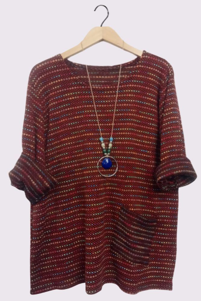 Multicolour Stitch Oversized Pockets Necklace Top