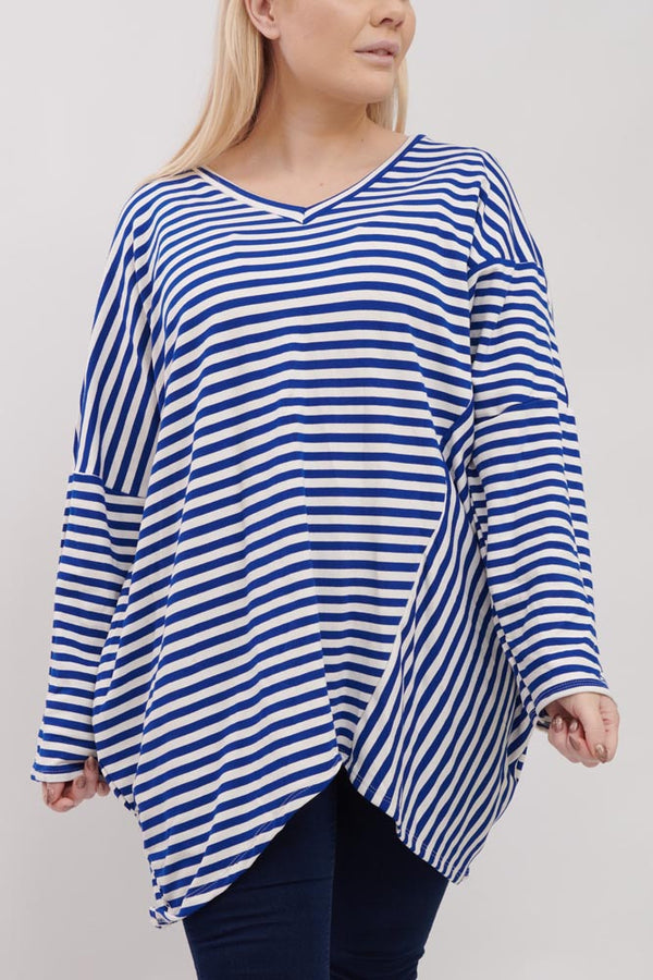 Stripe Print Hanky Hem Cotton Top