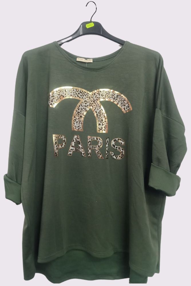 Foil Leopard Paris Print High Low Hem Top