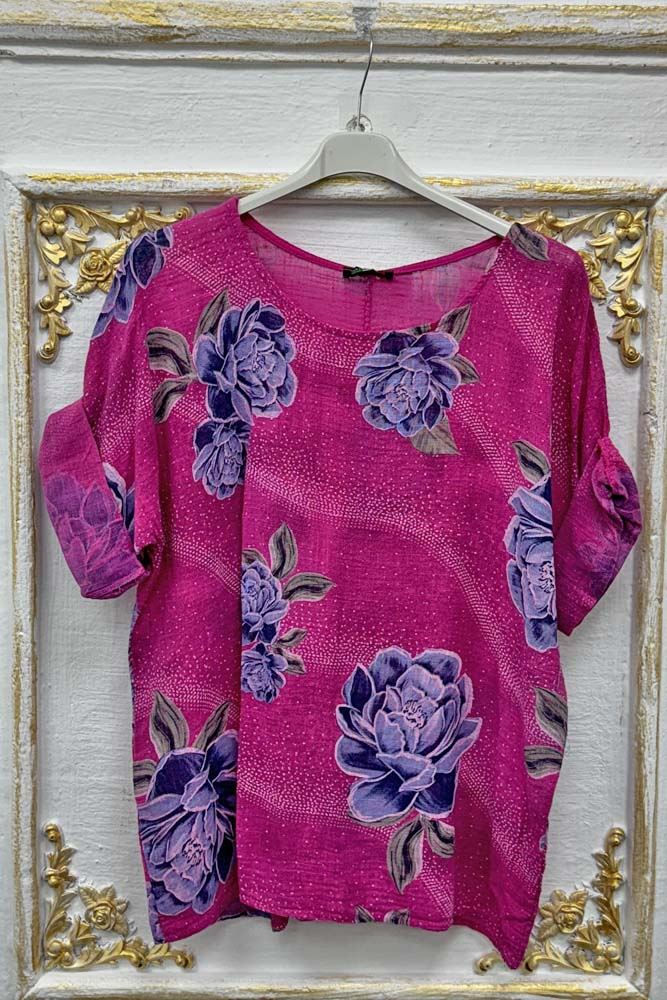 Rose Flower Print Cotton Top
