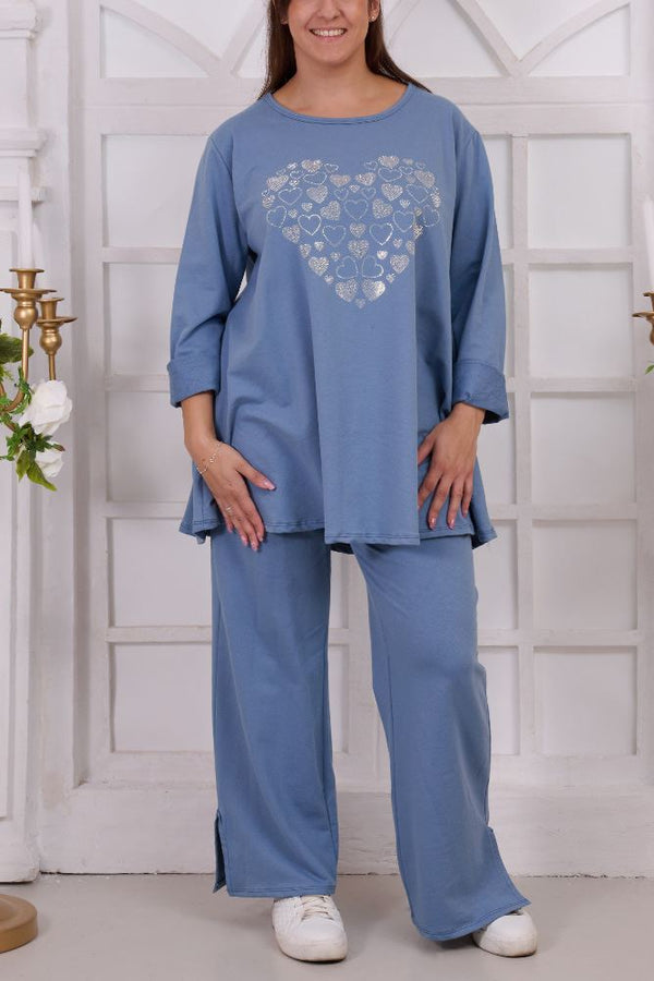 Diamante Heart Love Motif Cotton Loungewear