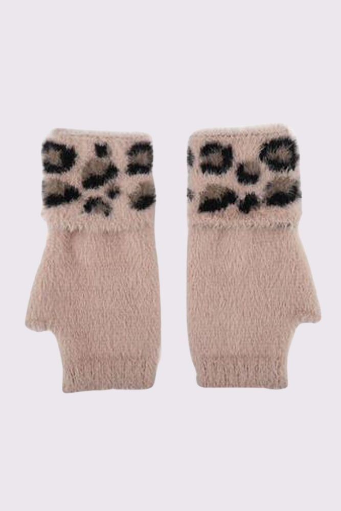 Fur Leopard Print Fingerless Gloves