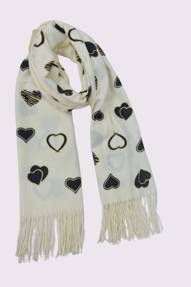 Heart Print Soft Feel Tassel Scarves