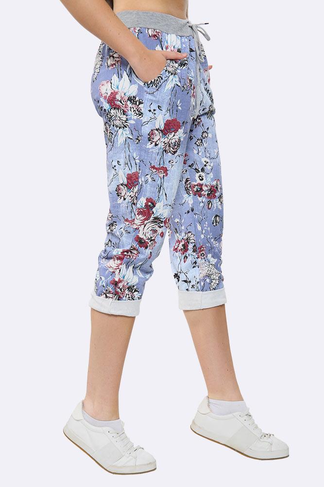 Floral Print Foldover Hem Trouser