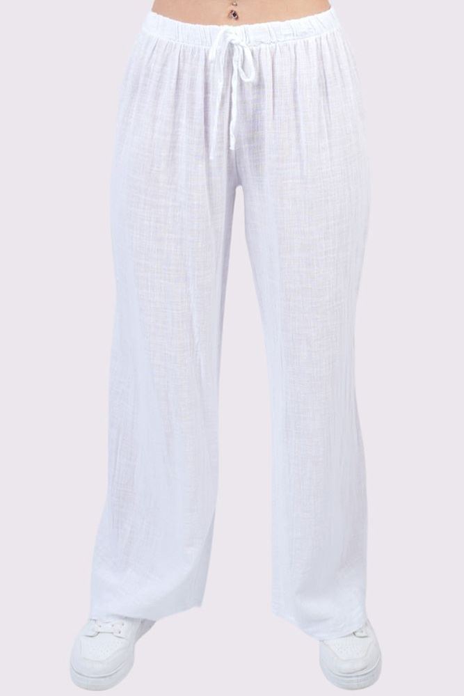 Plain Drawstring Cotton Trousers