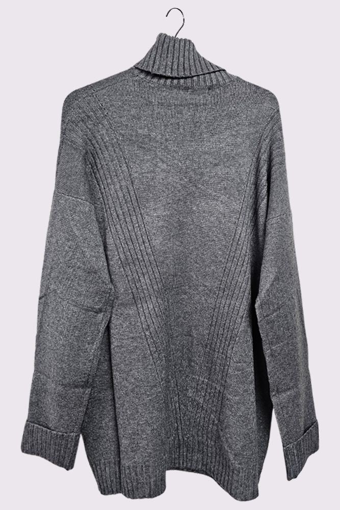 Ribbed Pattern Cowl Neck Tunic Jumper