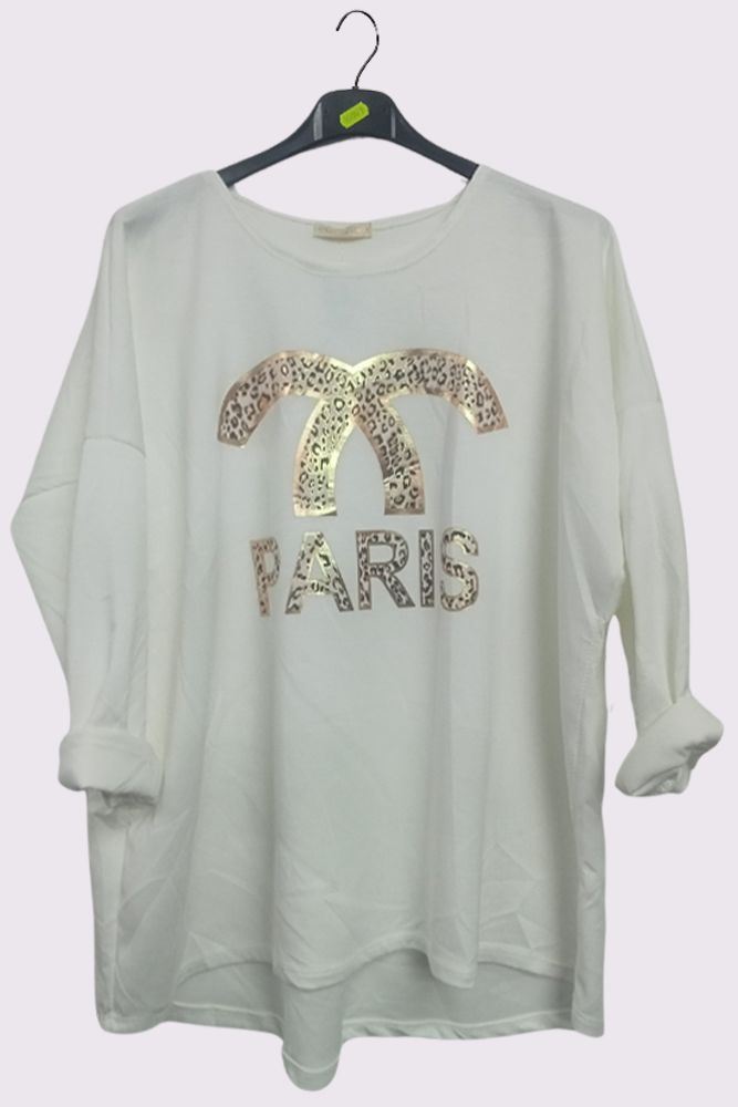 Foil Leopard Paris Print High Low Hem Top