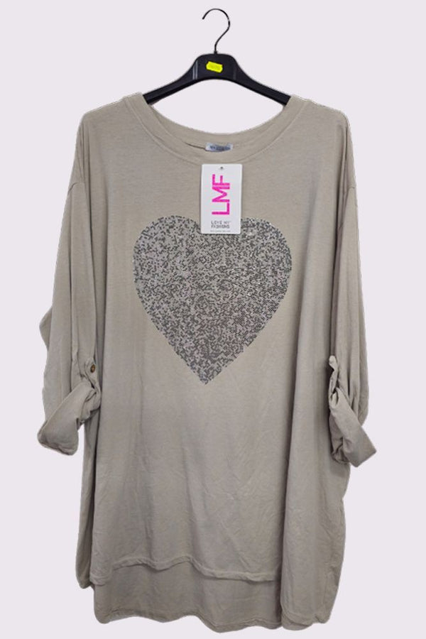 Sequin Heart Pattern Cotton Top