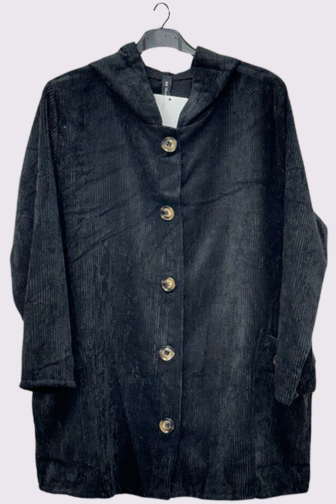 Corduroy Button-Up Hooded Jacket