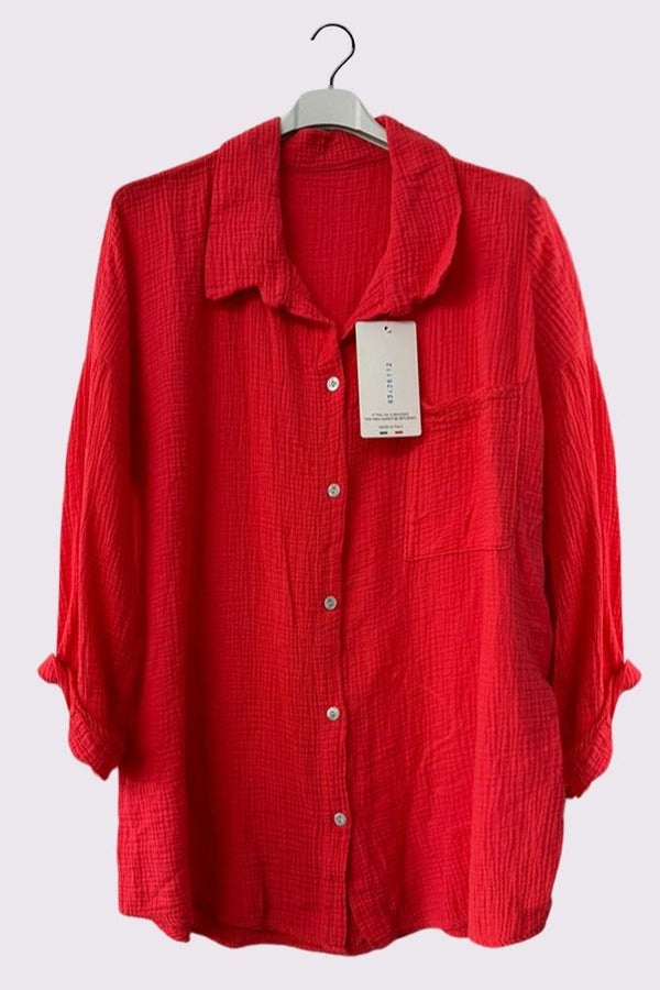 Plain Button Up Pocket Cotton Shirt