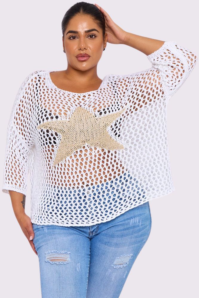 Crochet Star Pattern Mesh Cotton Top