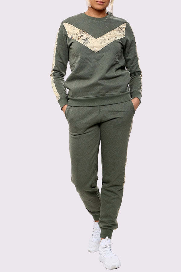 Snake Print Side Panel Loungwear Tracksuit