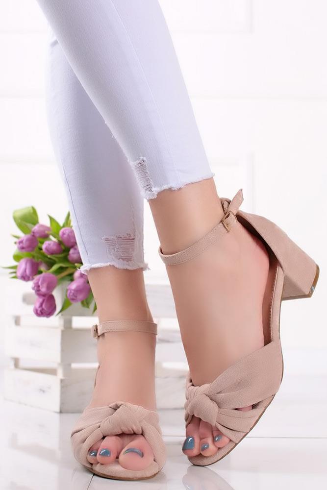 Ladies Suede Bow Knot Strap Midi Heels