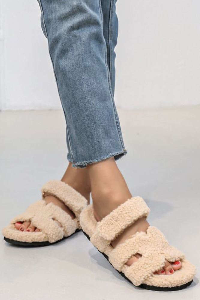 Shearling Adjustable Strap Slipper