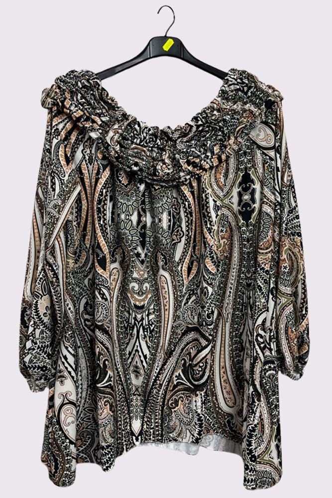 Paisley Print Ruffle Neck Top