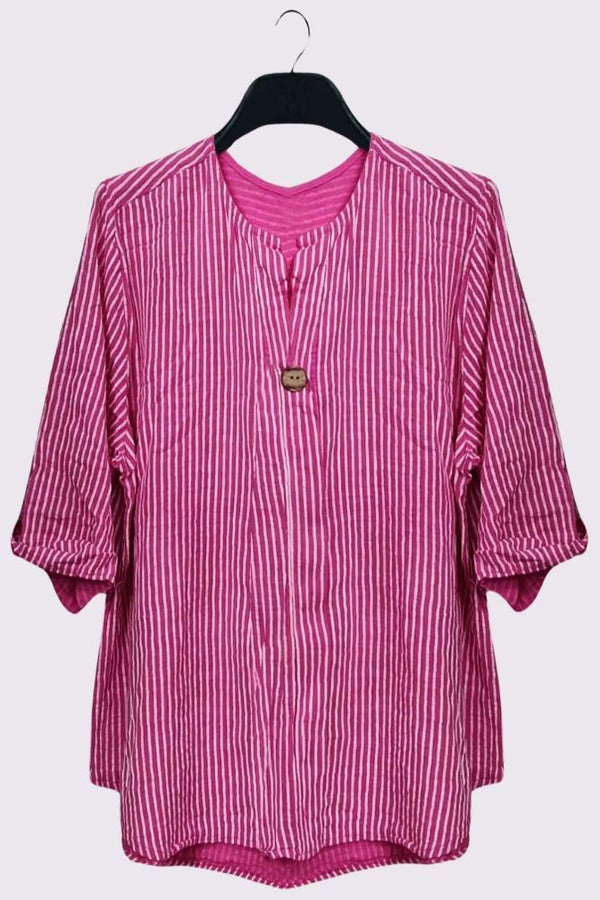 Stripe Print Front Button Cotton Top