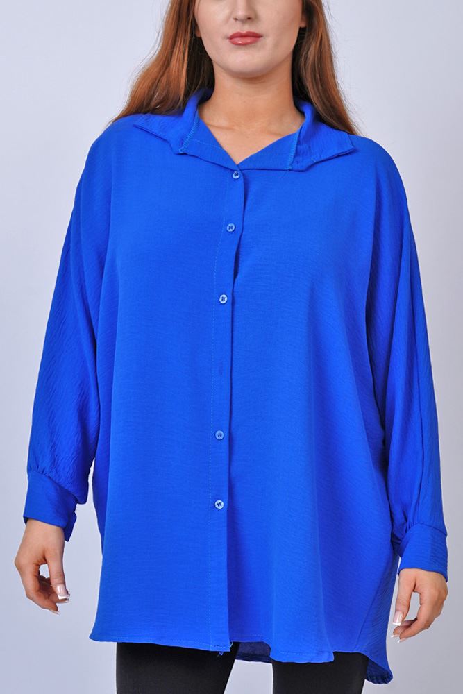 Stylish Plain Button-Up Shirt with Asymmetrical Hem
