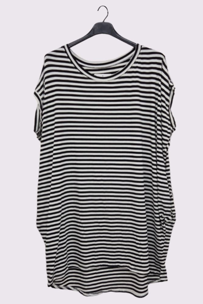 Stripe Print Oversized High Low Hem Long Top