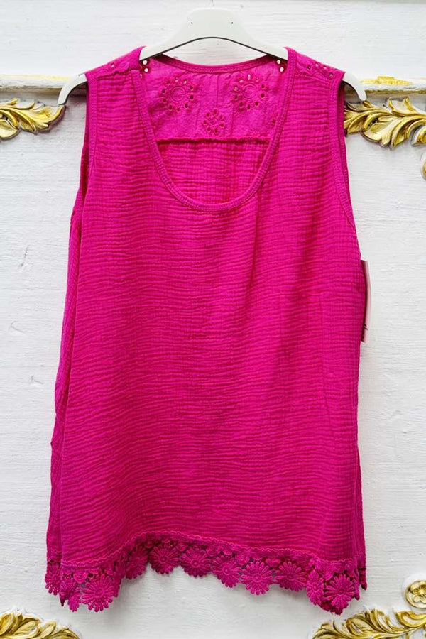 Plain Lace Trim Hem Cotton Top