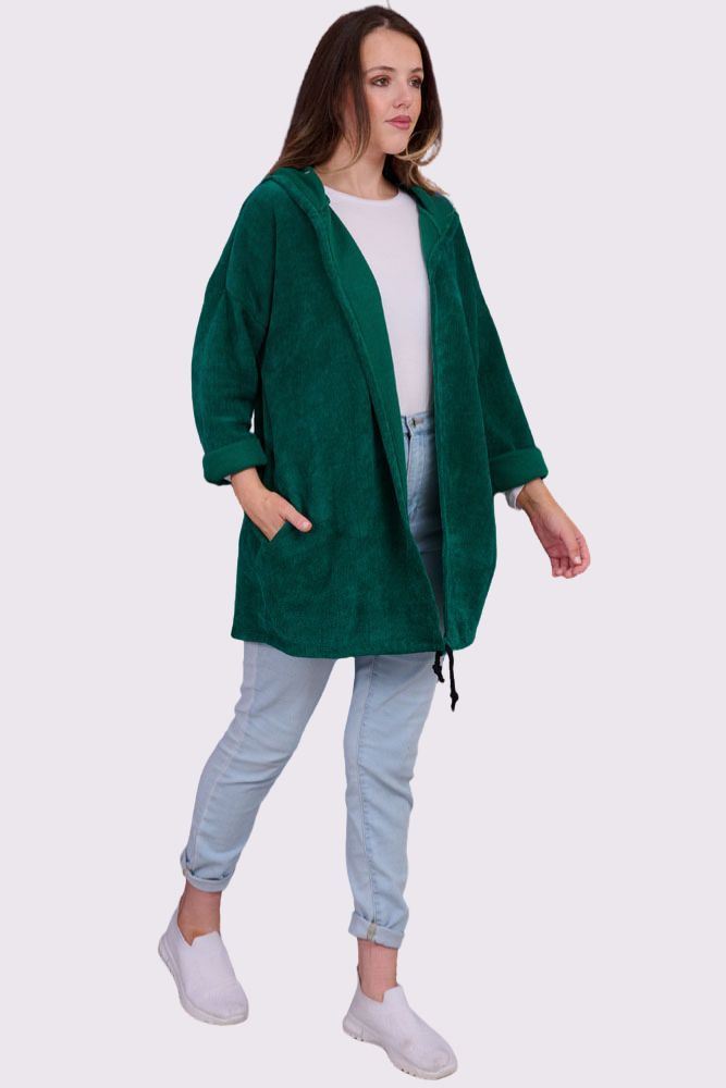 Green Plain Drawstring Hem Viscose Cardigan