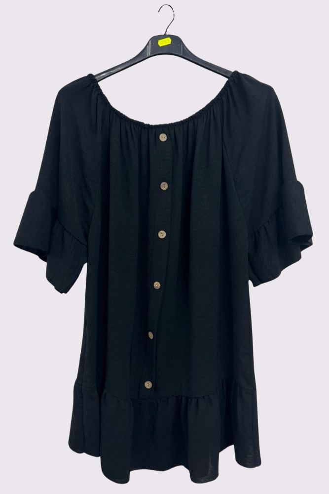 Plain Button Details Ruffle Hem Top