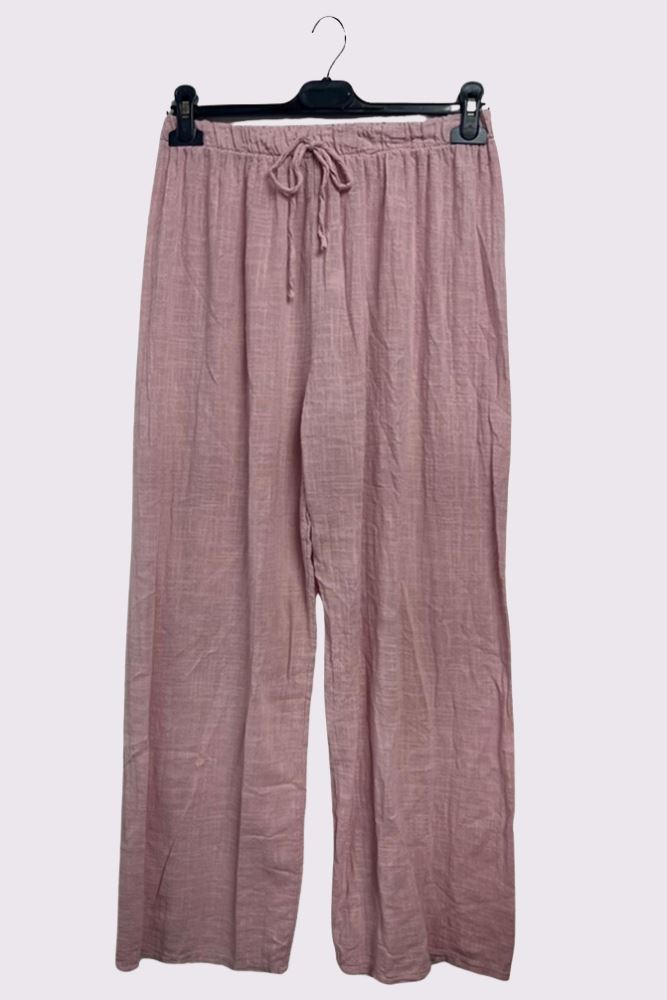 Plain Drawstring Cotton Trousers