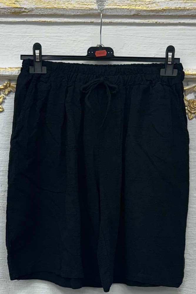 Plain Pockets Drawstring Waistband Cotton Shorts