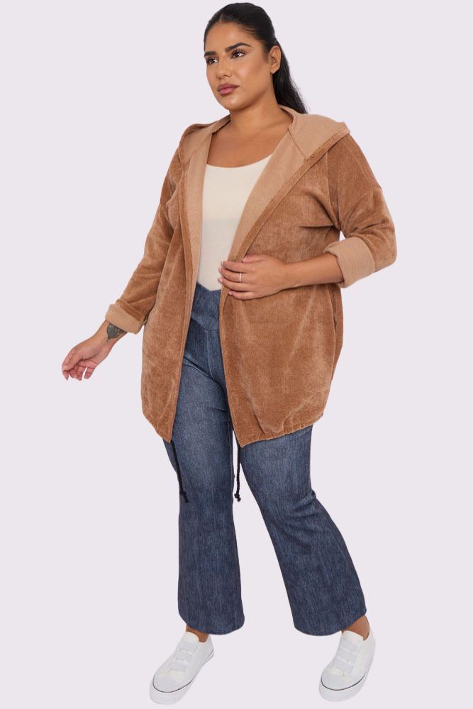 Brown Plain Drawstring Hem Viscose Cardigan