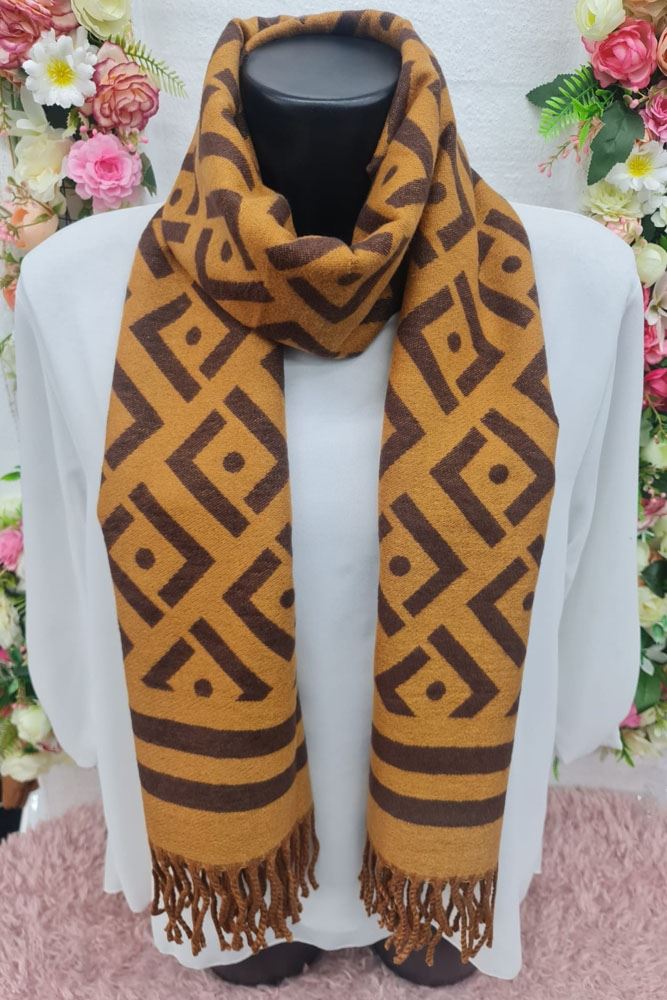 Geometric Print Soft Tassel Scarves