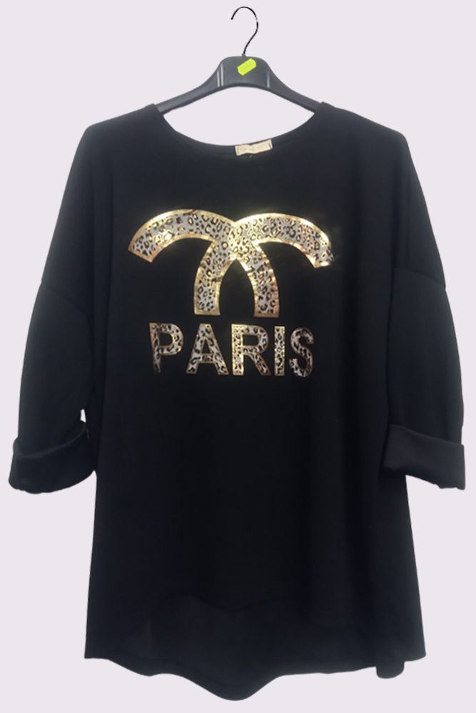 Foil Leopard Paris Print High Low Hem Top