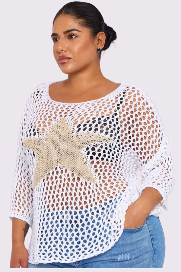 Crochet Star Pattern Mesh Cotton Top