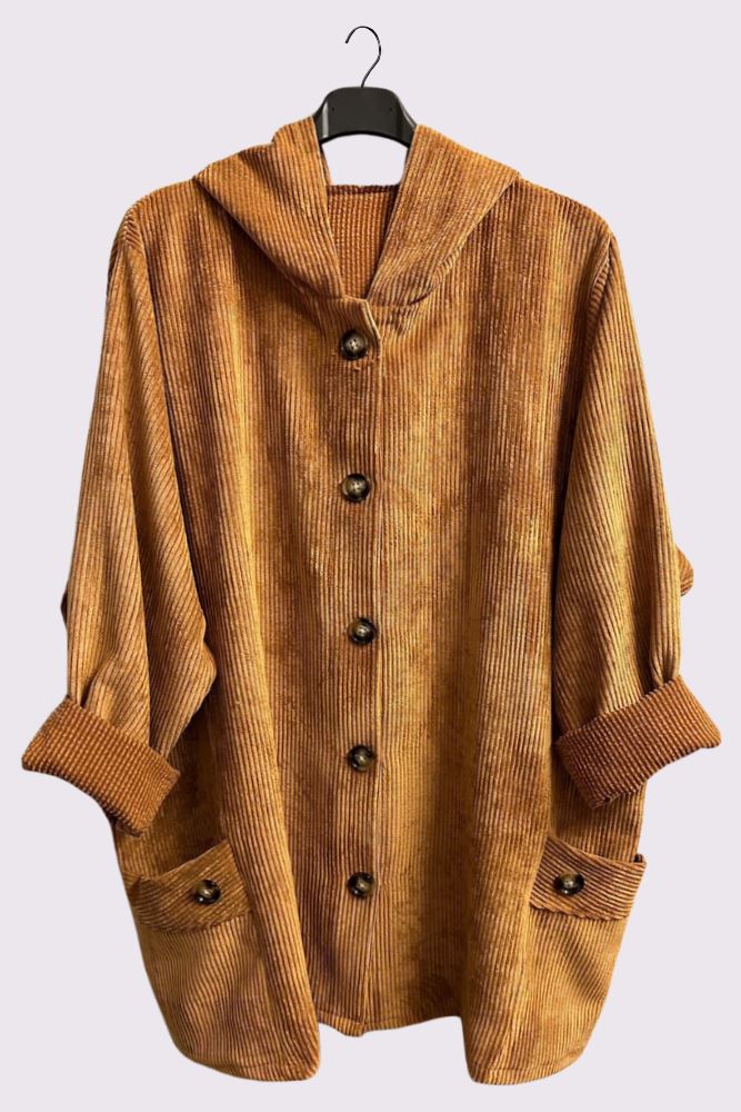 Corduroy Button-Up Hooded Jacket