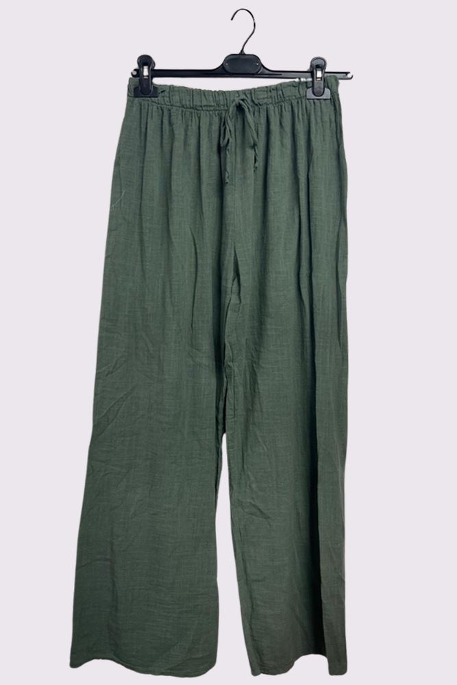 Plain Drawstring Cotton Trousers