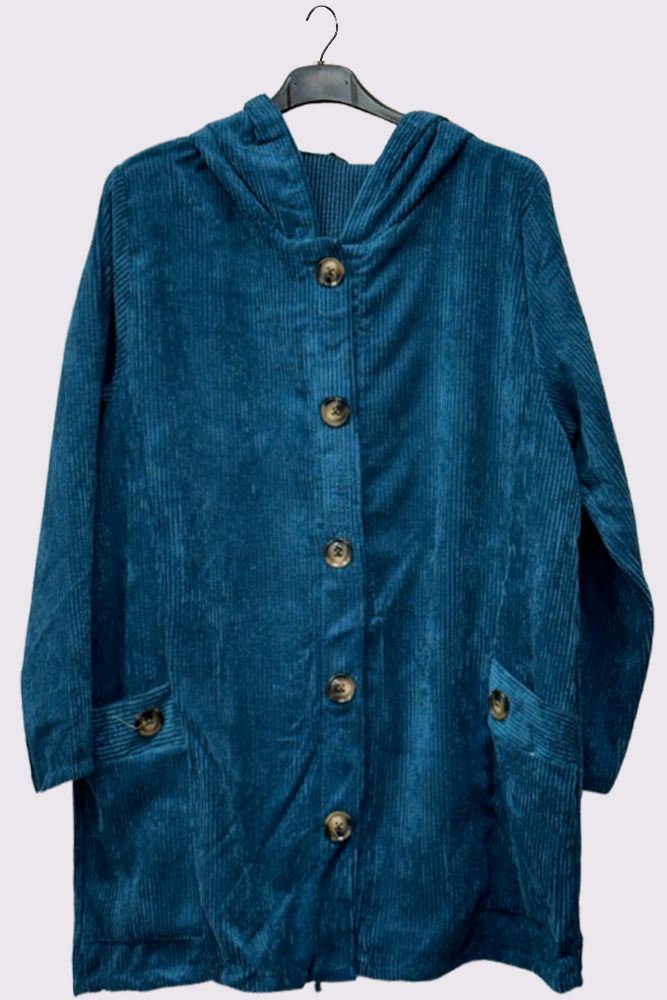 Corduroy Button-Up Hooded Jacket